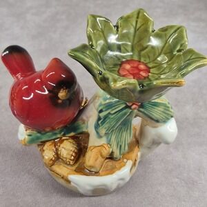 Red Cardinal Candle Holder Trinket Dish Cracker Barrel